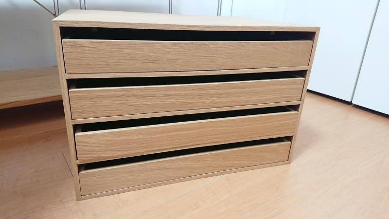 木製収納ケース・引出式・4段・ワイド・オーク材